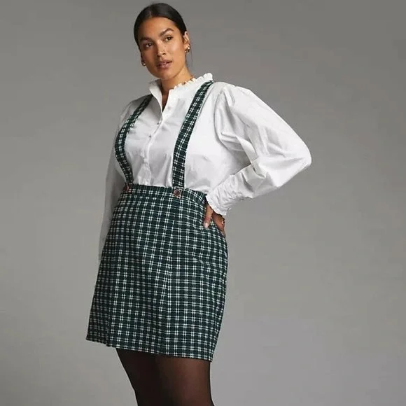 BNWT Maeve Green Plaid Pinafore skirt 24w Anthropologie - Picture 2 of 7